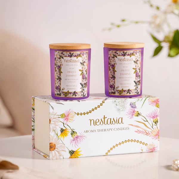 Jasmine Scented Candle Jar With Lid Set Of 2