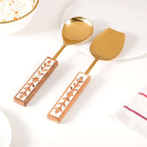 Set Of 2 Artisanal Gold Finish Serving Spoons