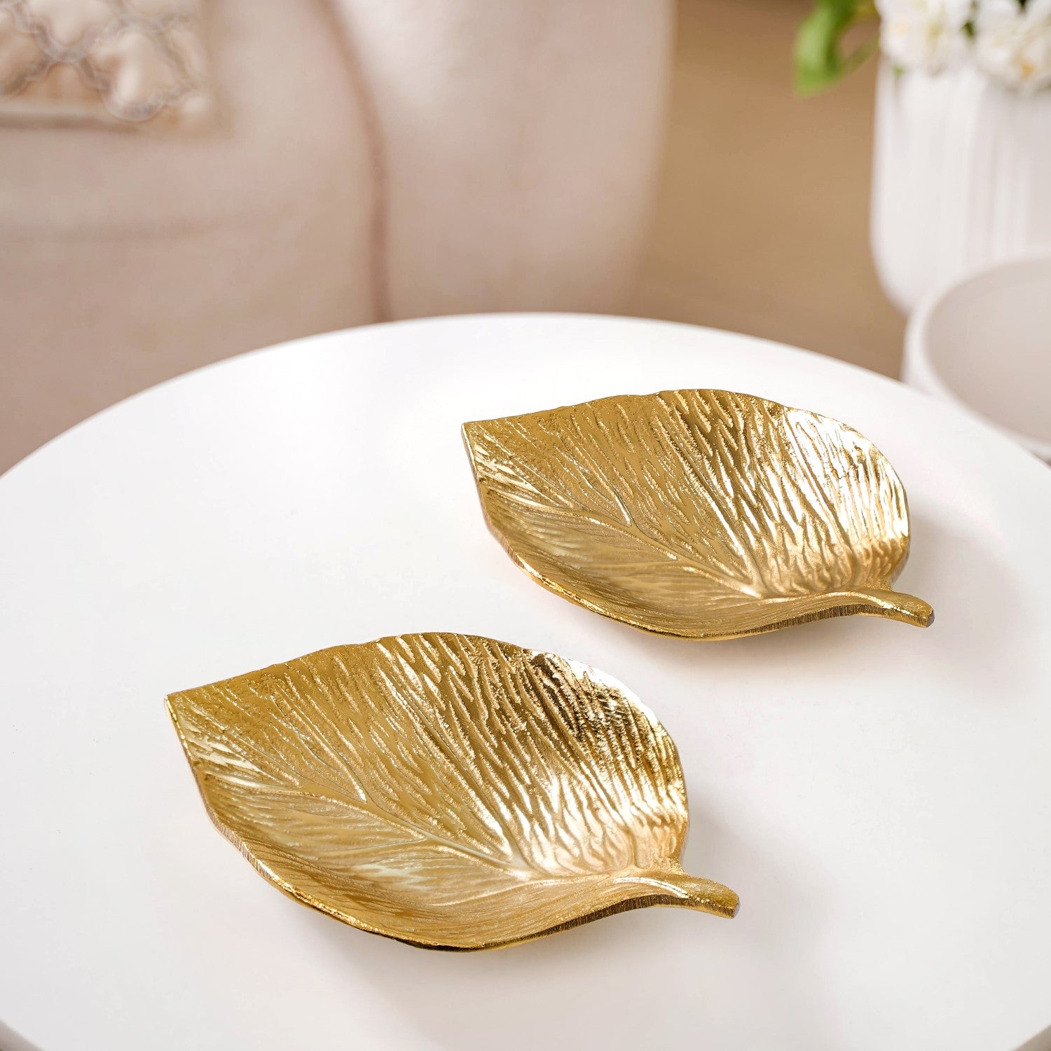 Set of Aluminium Leaf Trinket Tray Gold Online Premium Trinket