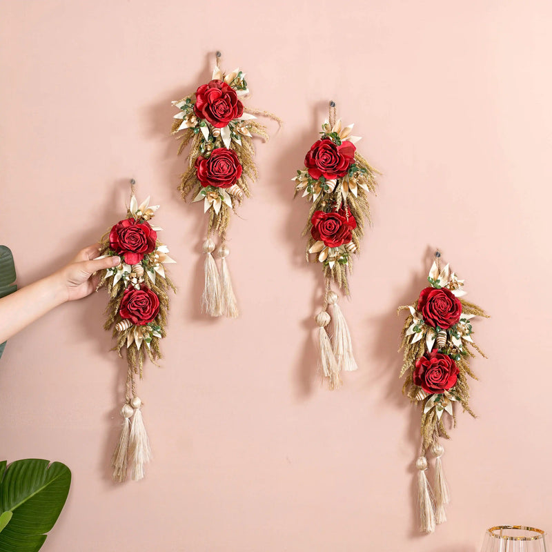 Shola Flower Wall Hanging With Tassels Set Of 4