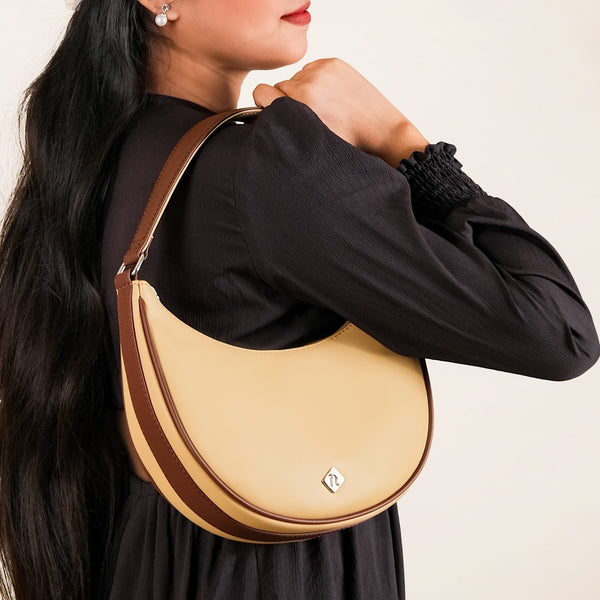 Sandy Beige Half Moon Shoulder Bag