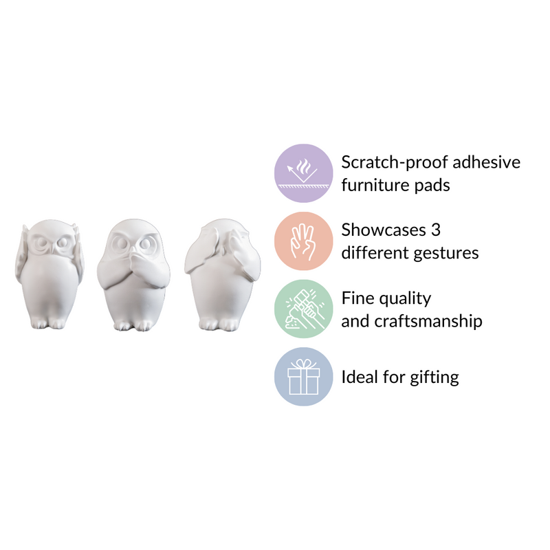 Wise Owl Resin Showpiece White Set Of 3