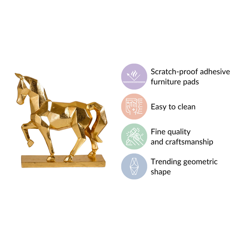 Golden Trotting Horse Decor - geometric horse decor, gold horse statue, modern animal art, contemporary home accents