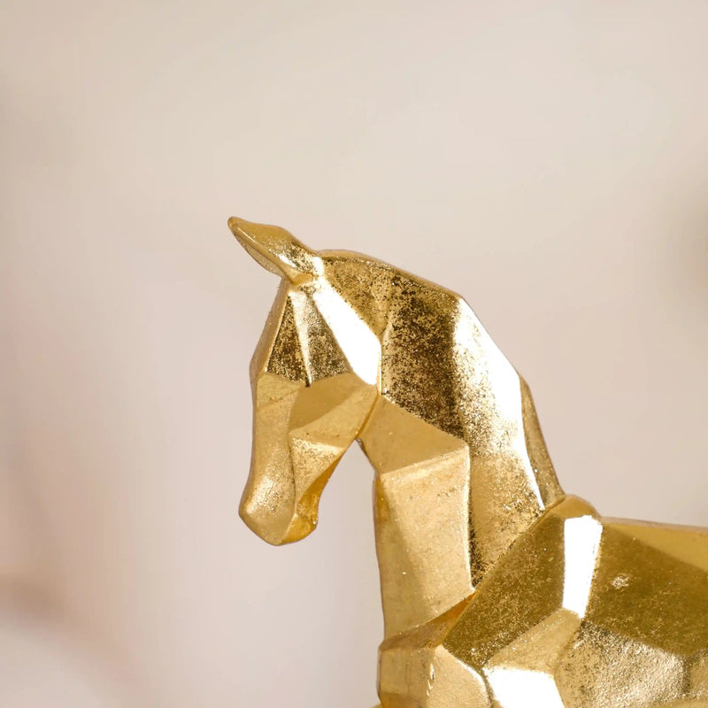 Golden Trotting Horse Decor - geometric horse decor, gold horse statue, modern animal art, contemporary home accents