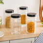 Set Of 4 Square Textured Glass Jars With Lid 1900ml
