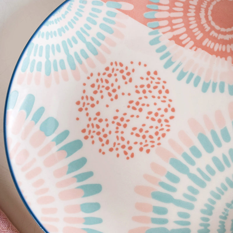 Set Of 4 Pastel Paradise Snack Plates 7 Inch - Snack plates, small plates, ceramic snack plates, side plates, snack plates set