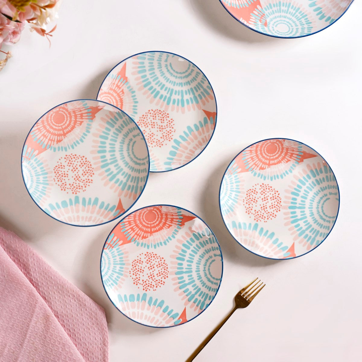 Set Of 4 Pastel Paradise Snack Plates 7 Inch