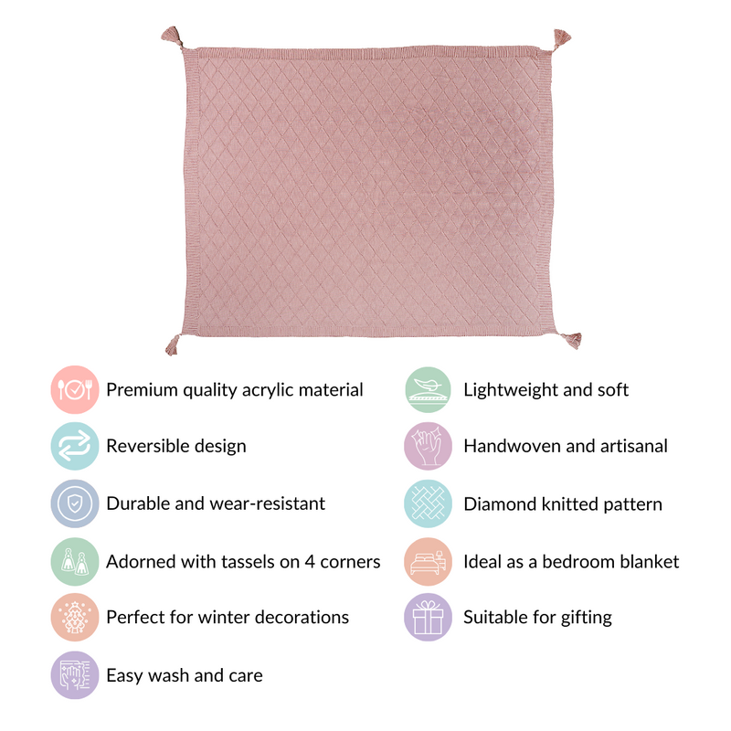 Pastel Pink Diamond Knit Throw For Couch