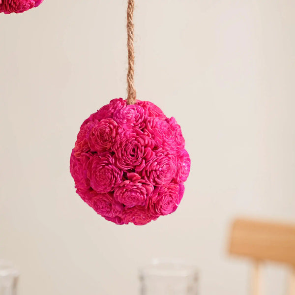 Hot Pink Flower Ball Hanging Decor Set of 4