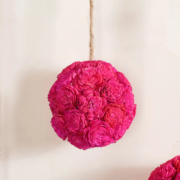 Hot Pink Flower Ball Hanging Decor Set of 4