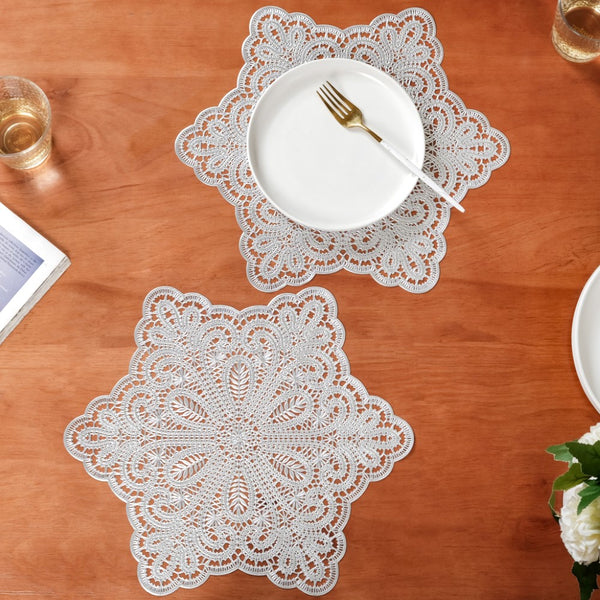 Star Shaped Cutwork Table Mat Silver Set Of 6