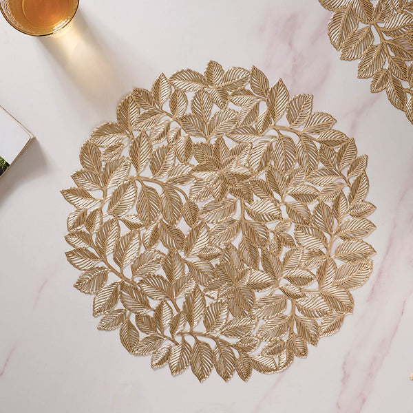 Round Gold Leaf Waterproof Placemat Set Of 6