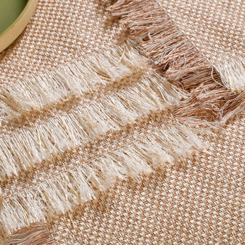Woven Set Of Long Runner and 6 Table Mats Beige