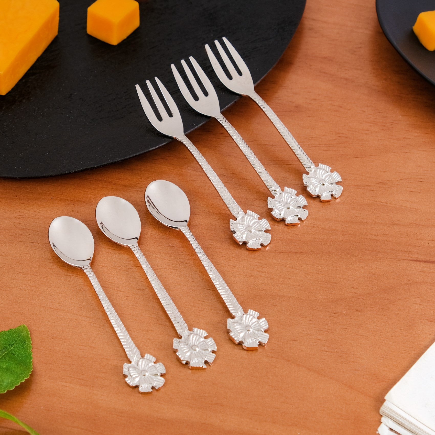 Spoon Fork Floral Cutlery For Desserts Set Of 6