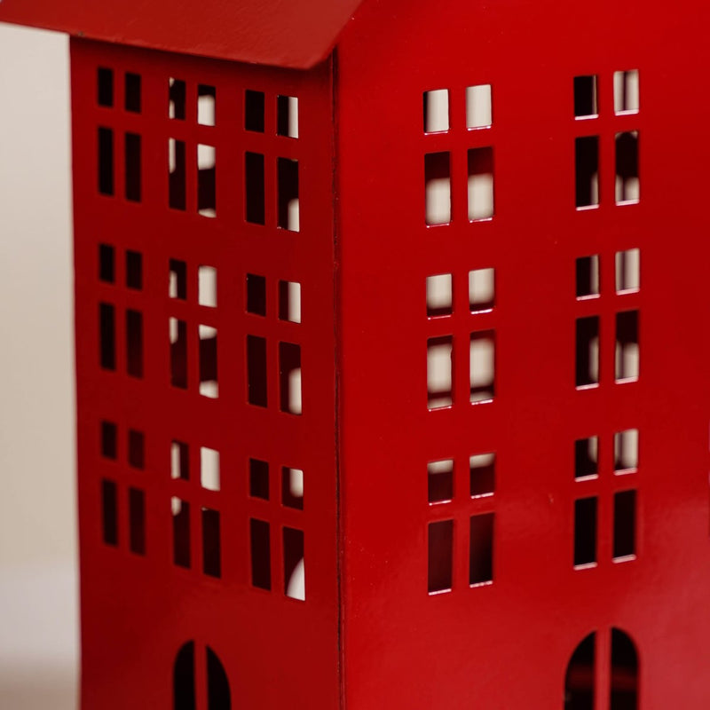 Metal House Lantern With Handle Red