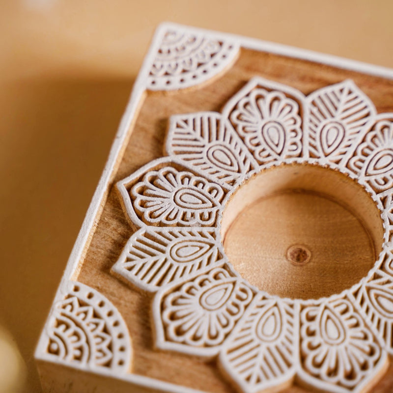 Set Of 2 Square Block Wooden Tea Light Holders