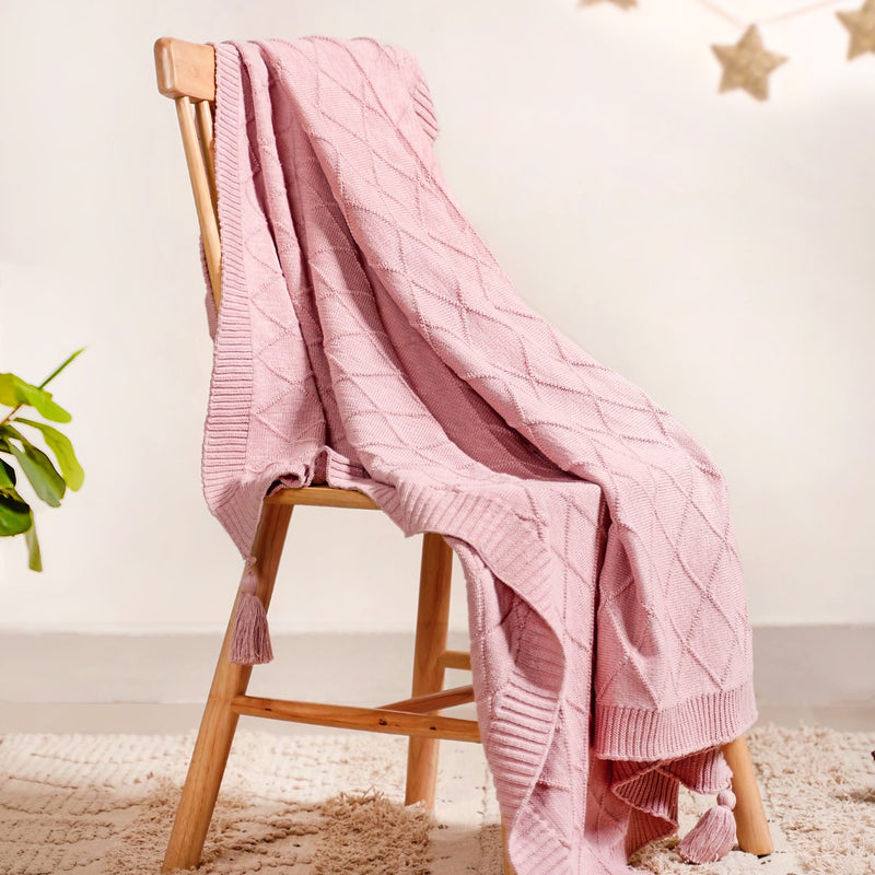 Pastel Pink Diamond Knit Throw For Couch