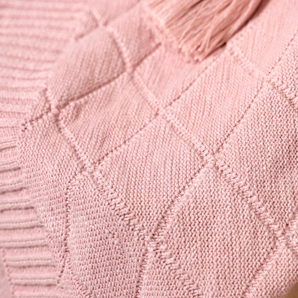 Pastel Pink Diamond Knit Throw For Couch