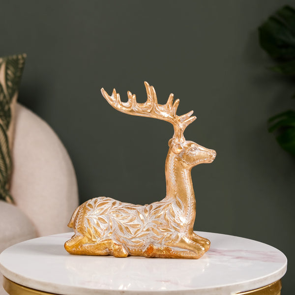 Sitting Deer Carved Showpiece Gold