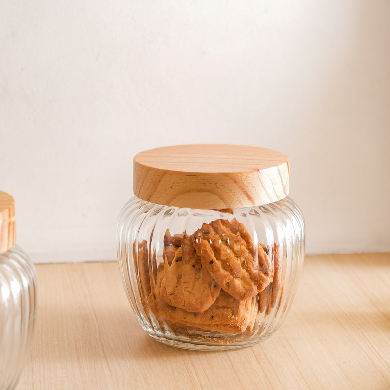 Set of 2 Ribbed Glass Jar With Lid 1600ml