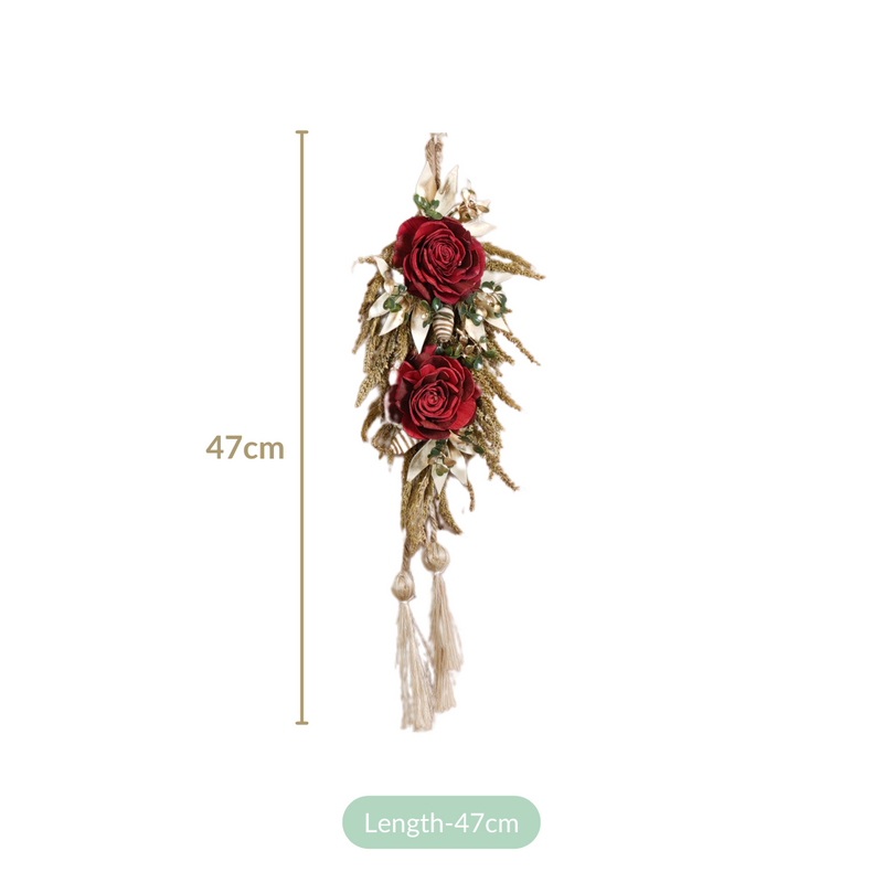 Natural Red Flower Wall Hanging With Tassels Set Of 4