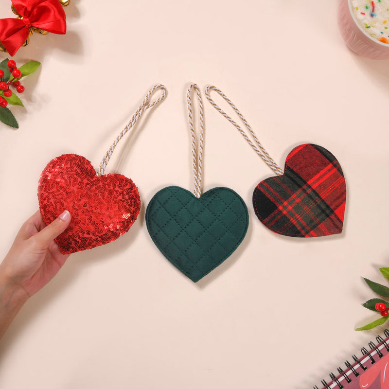 Hearts Wall Hanging Ornaments Set of 3- decorative heart wall hangings, wall art, heart-themed decor, charming wall accents