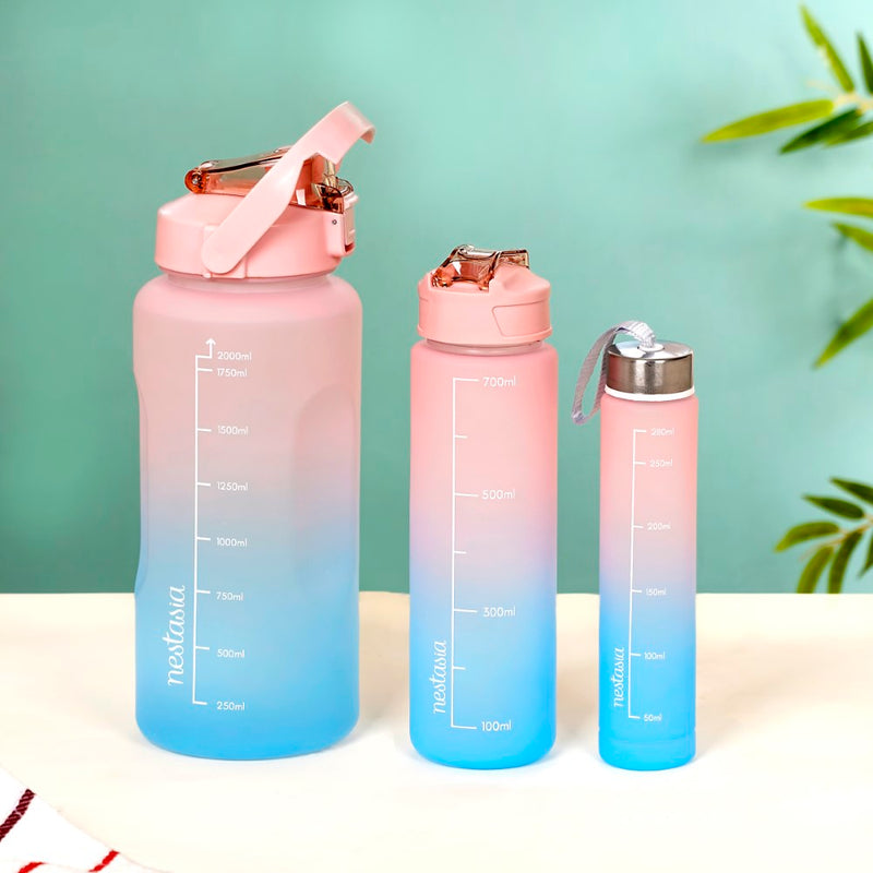 Sporty Motivational Water Bottles Set Of 3 Pink Blue- Water bottles, water bottle set, BPA free water bottles, water bottle with sipper