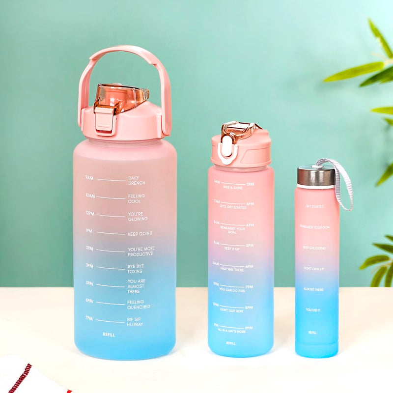 Sporty Motivational Water Bottles Set Of 3 Pink Blue- Water bottles, water bottle set, BPA free water bottles, water bottle with sipper
