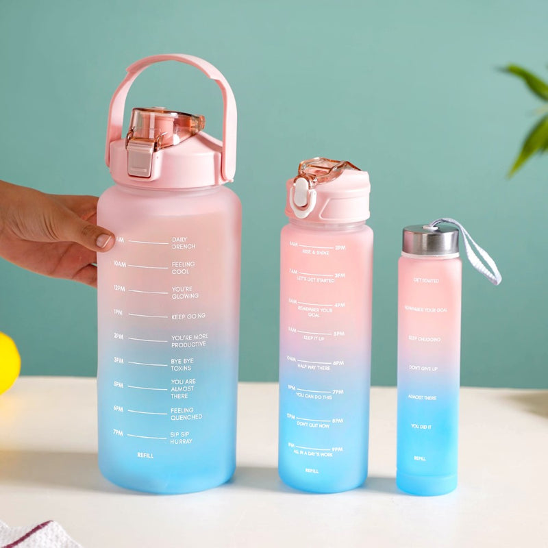 Sporty Motivational Water Bottles Set Of 3 Pink Blue- Water bottles, water bottle set, BPA free water bottles, water bottle with sipper