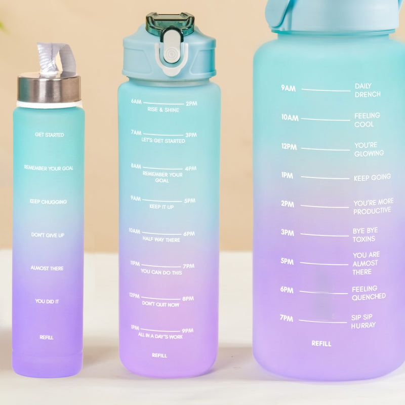 Set Of 3 Motivational Water Bottles Green Lavender- Water bottles, water bottle set, BPA free water bottles, water bottle with sipper