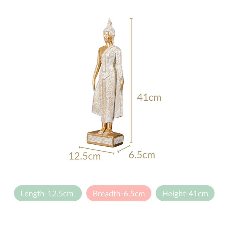 Gold Standing Buddha Decor Statue Large 16 Inch - large Buddha statue, gold Buddha decor, spiritual home accents, decorative statue for living room