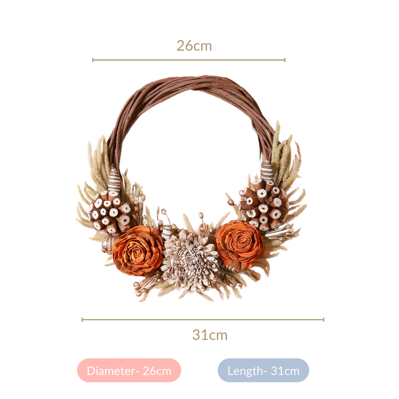 Dried Flower Wreath For Fall Decor- Orange and Beige Wreath, Decorative Flower Wreath, Neutral Dried Flower Wreath, Wreath for Home Decor