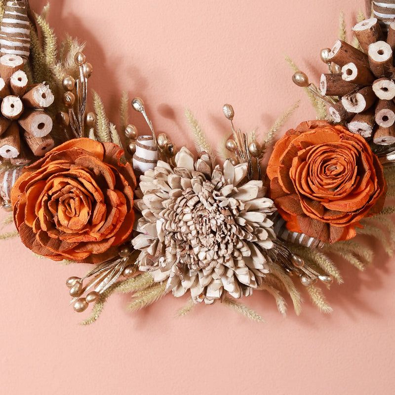 Dried Flower Wreath For Fall Decor- Orange and Beige Wreath, Decorative Flower Wreath, Neutral Dried Flower Wreath, Wreath for Home Decor