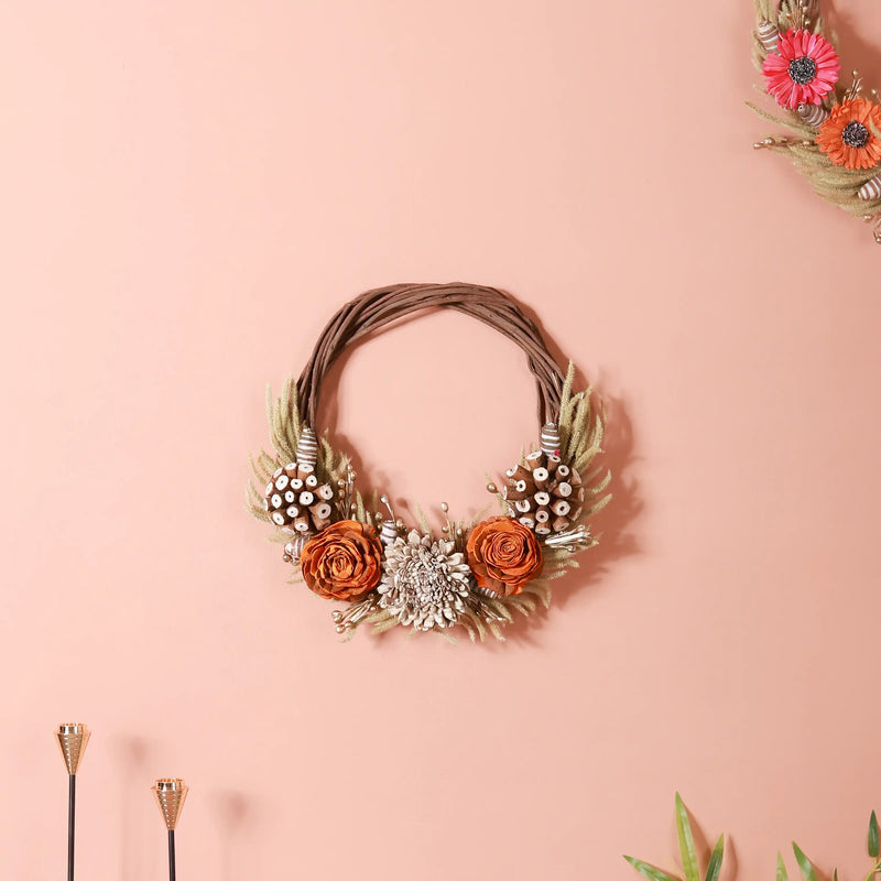 Dried Flower Wreath For Fall Decor- Orange and Beige Wreath, Decorative Flower Wreath, Neutral Dried Flower Wreath, Wreath for Home Decor