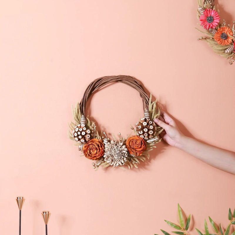 Dried Flower Wreath For Fall Decor- Orange and Beige Wreath, Decorative Flower Wreath, Neutral Dried Flower Wreath, Wreath for Home Decor