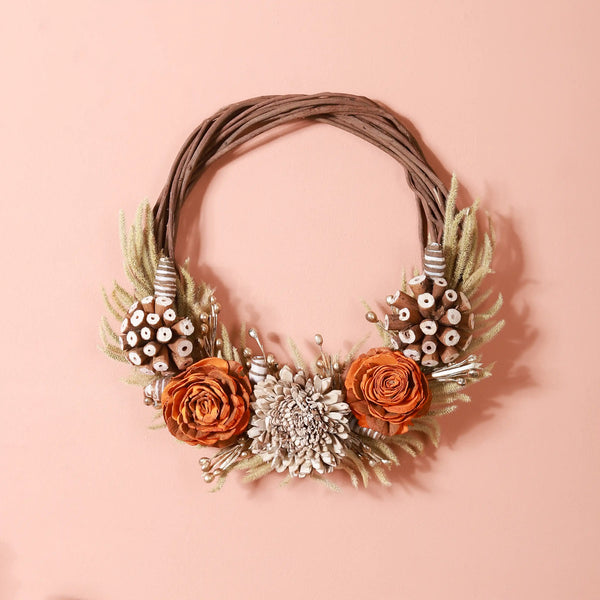 Dried Flower Wreath For Fall Decor- Orange and Beige Wreath, Decorative Flower Wreath, Neutral Dried Flower Wreath, Wreath for Home Decor