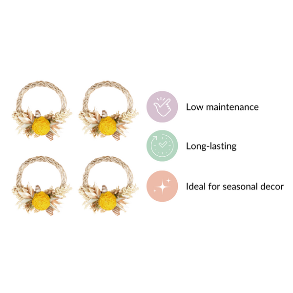 Mini Floral Garland Wreath For Wall Decor Set Of 4
