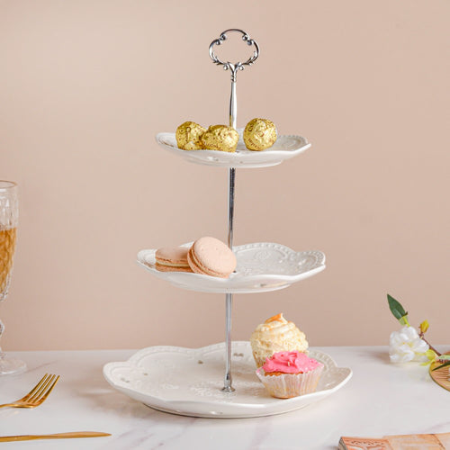 White Crochet Ceramic 3-tier Cupcake Stand