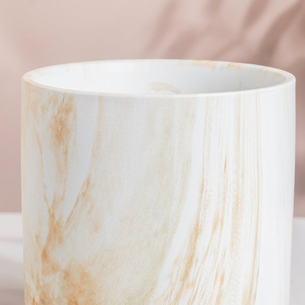 Carrara Brown Splash White Planter With Wooden Coaster
