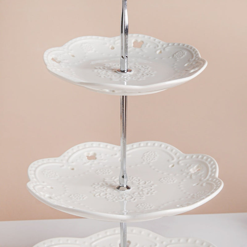 White Crochet Ceramic 3-tier Cupcake Stand