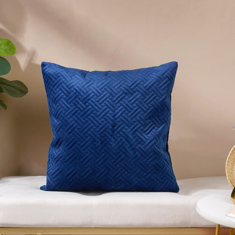 Blue Applique Cotton Cushion Cover (16 IN X 16 IN)