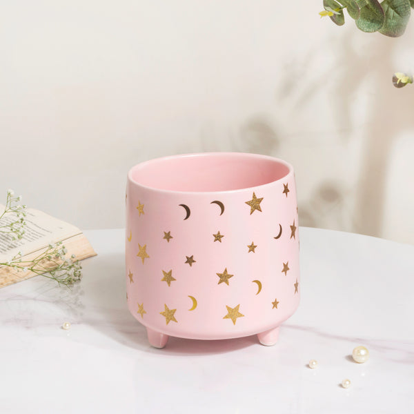Stars and Moons Pink Ceramic Planter Large - Indoor planters and flower pots | Home decor items