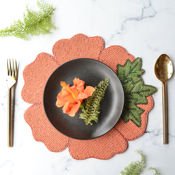 BEADS Flower Coaster and Mat - Orange (Set of 2)