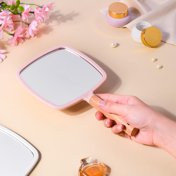 Sleek Square Handheld Mirror Pink