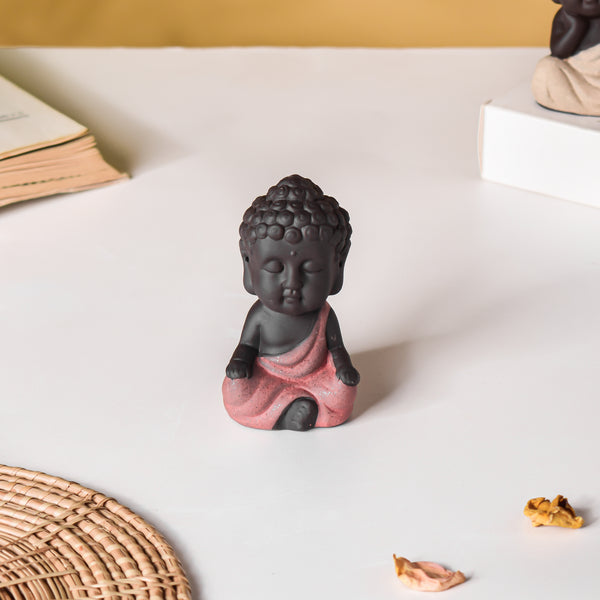 Meditating Monk Clay Showpiece Small Brown