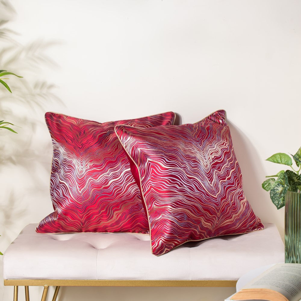 Luxury Embroidered Cushion Cover Red Set of 17x17 Inch Online