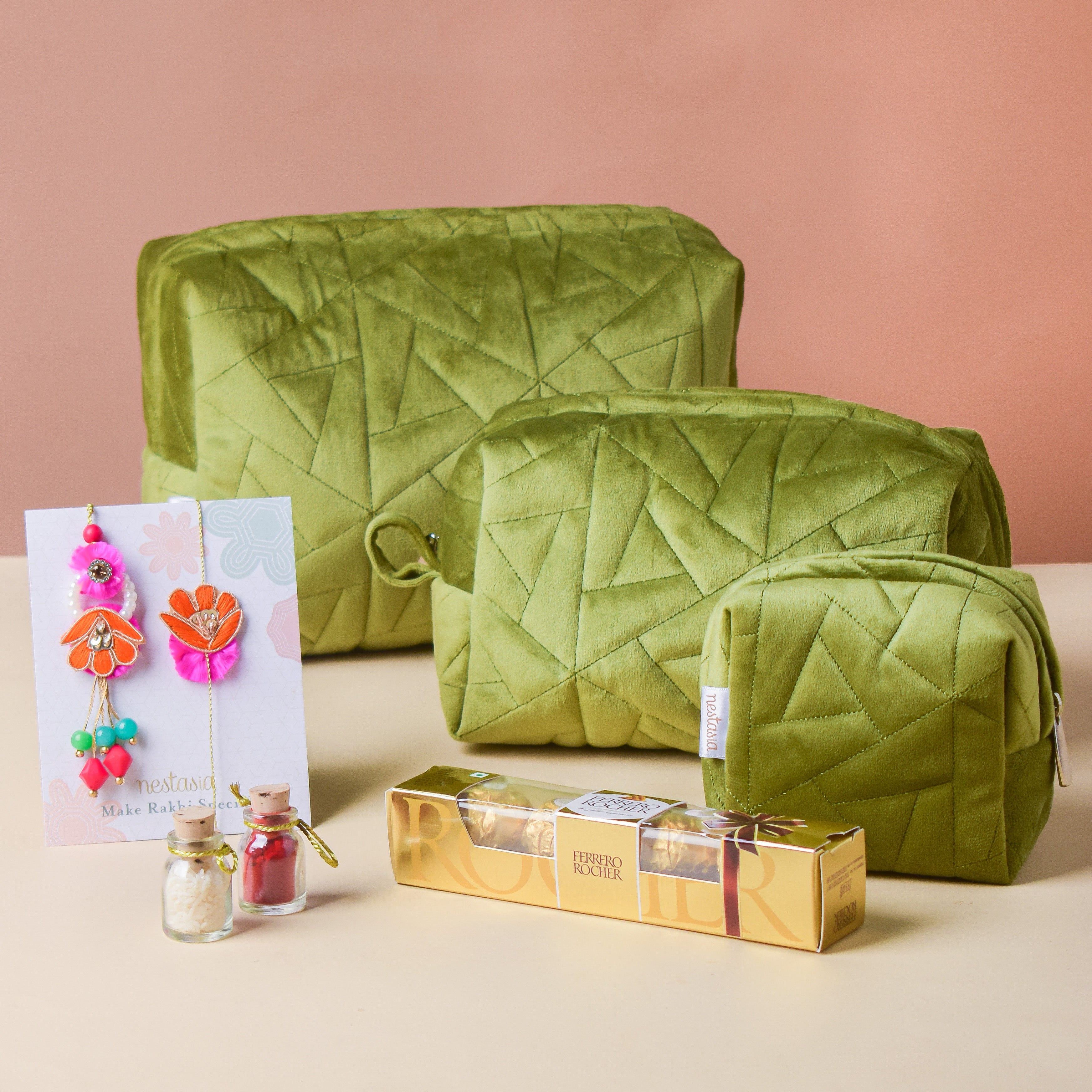 Shop Green Cosmetic Bag Set Of 3 online in India Nestasia