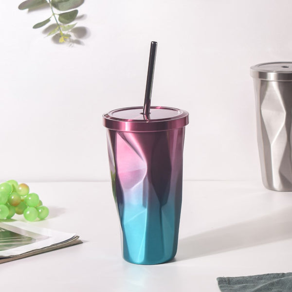 Double Walled Ombre Tumbler With Straw Purple 500ml- Sippers, sipping cup, travel mug | Sippers for Travelling & Home decor