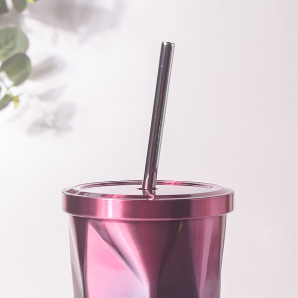 Double Walled Ombre Tumbler With Straw Purple 500ml
