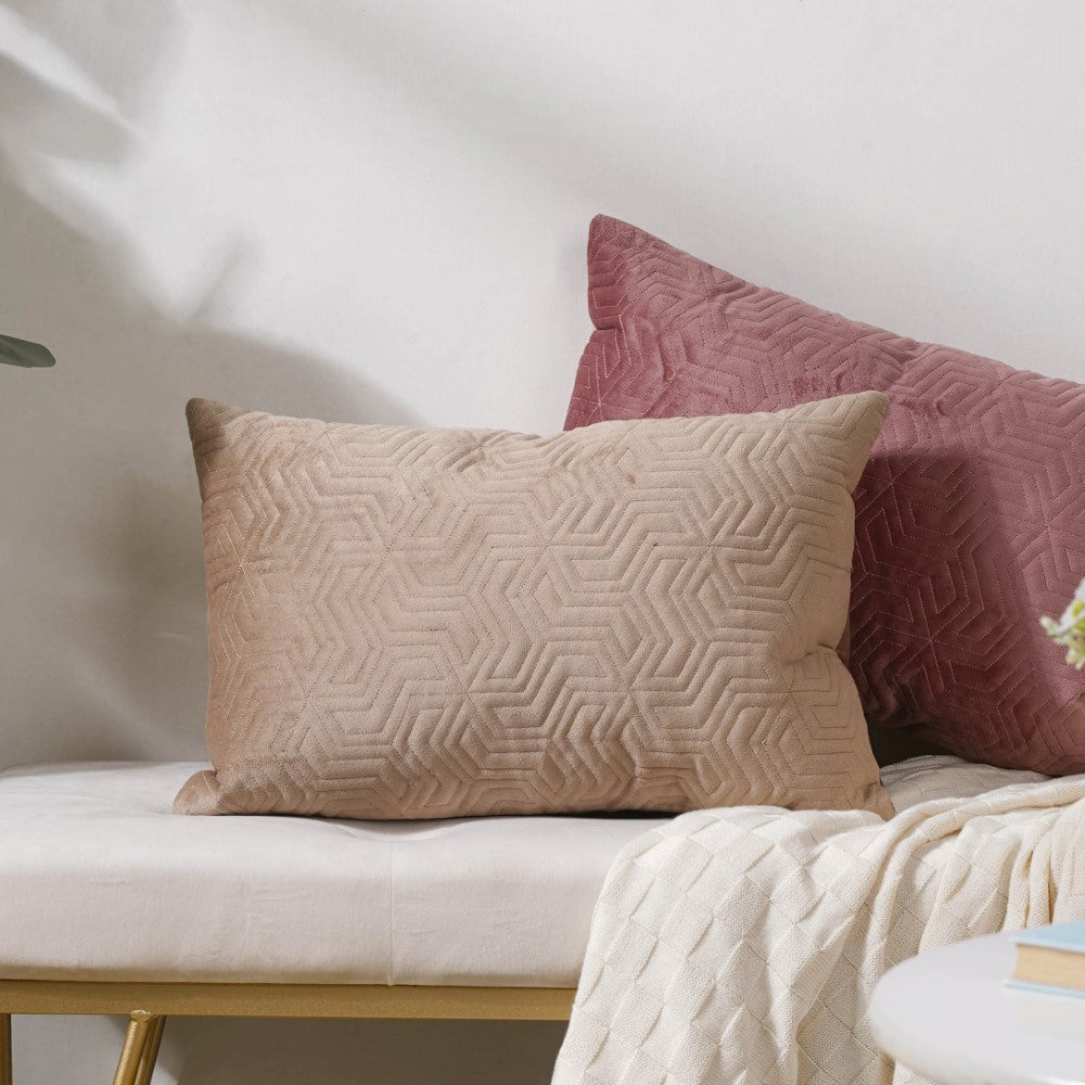 Velvet Lumbar Cushion Cover Beige 12x18 inch - Main Image